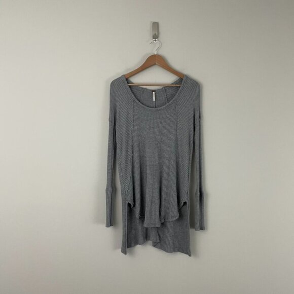 Free People Gray Ventura Thermal Knit Tunic Top Size Small - Picture 1 of 6